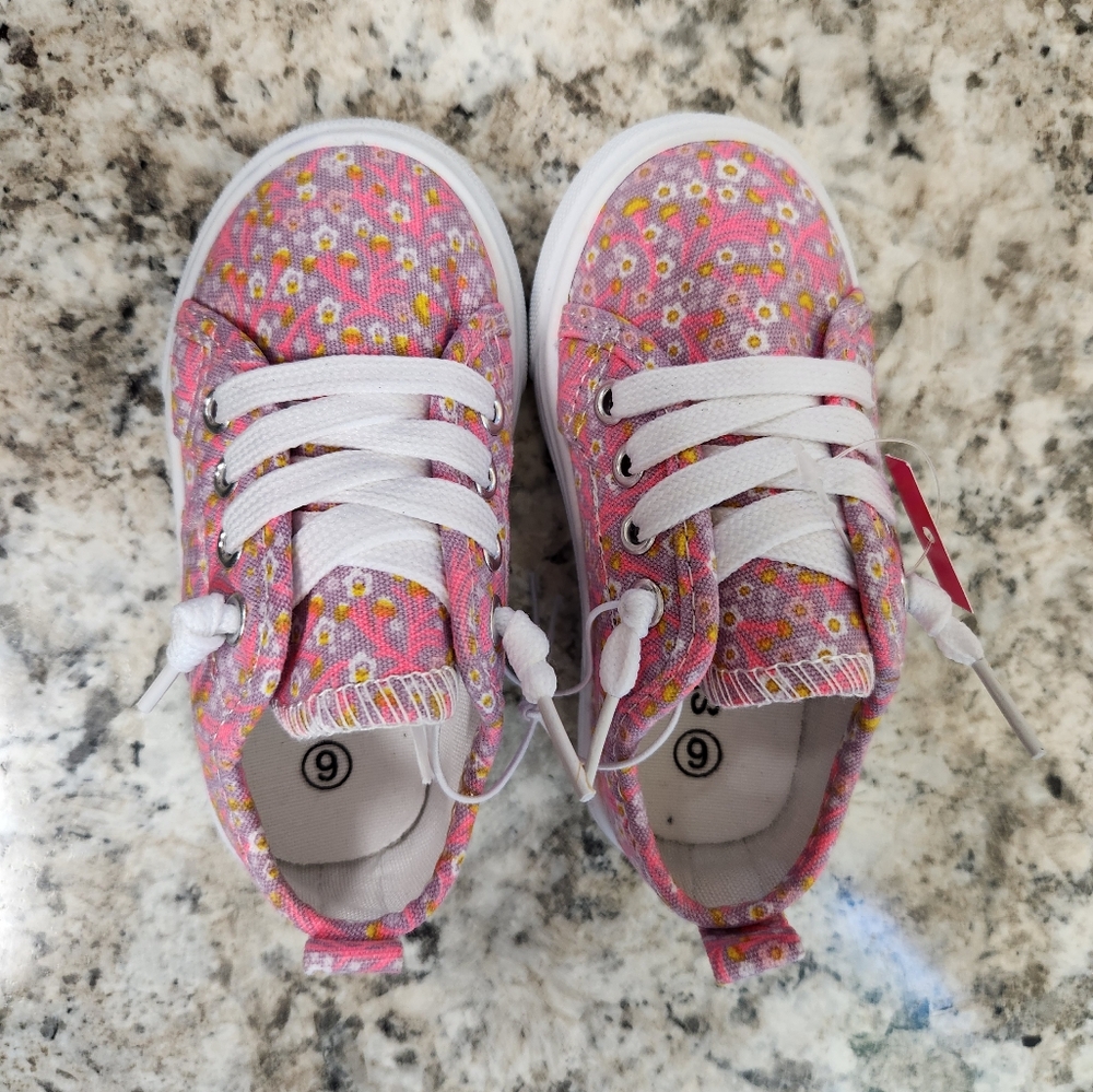 NWT 3 Pairs Toddler Girl's Sneakers Shoes Slip On Pink Flowers Unicorns - Picture 3 of 8